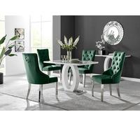Furnitureboxuk Giovani 4 Grey Dining Table & 4 Velvet Belgravia Chairs In Green Green One Size
