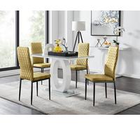 Furnitureboxuk Giovani 4 Grey Dining Table & 4 Velvet Milan Black Leg Chairs In Mustard Mustard One Size