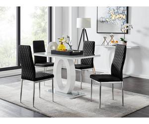 Furnitureboxuk Giovani 4 Grey Dining Table & 4 Velvet Milan Chairs In Black Black