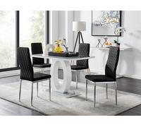 Furnitureboxuk Giovani 4 Grey Dining Table & 4 Velvet Milan Chairs In Black Black One Size