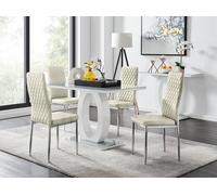 Furnitureboxuk Giovani 4 Grey Dining Table & 4 Velvet Milan Chairs In Cream Cream One Size