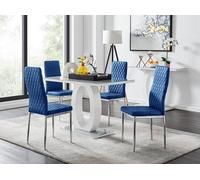 Furnitureboxuk Giovani 4 Grey Dining Table & 4 Velvet Milan Chairs In Navy Navy One Size