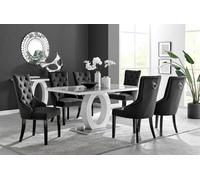 FurnitureboxUK Giovani 6-Seater Grey Glass Dining Table & 6 Belgravia Velvet Dining Chairs in Black FurnitureboxUK Black