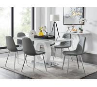 FurnitureboxUK Giovani 6-Seater Grey Glass Dining Table & 6 Corona Faux Leather Dining Chairs FurnitureboxUK Grey
