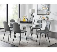Giovani 6-Seater Grey Glass Dining Table and 6 Corona Faux Leather Dining Chairs FurnitureboxUK Grey One Size