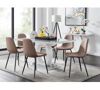 Giovani 6-Seater Grey Glass Dining Table and 6 Corona Faux Leather Dining Chairs FurnitureboxUK Beige One Size