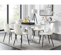 Giovani 6-Seater Grey Glass Dining Table and 6 Corona Faux Leather Dining Chairs FurnitureboxUK White One Size