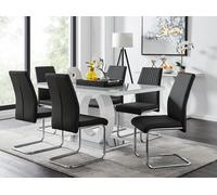 FurnitureboxUK Giovani 6-Seater Grey Glass Dining Table & 6 Lorenzo Faux Leather Dining Chairs in Black FurnitureboxUK Black