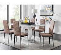 FurnitureboxUK Giovani 6-Seater Grey Glass Dining Table & 6 Milan Faux Leather Dining Chairs in Beige FurnitureboxUK Beige