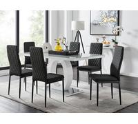 Giovani 6-Seater Grey Glass Dining Table and 6 Milan Faux Leather Dining Chairs FurnitureboxUK Black One Size
