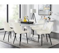 FurnitureboxUK Giovani 6-Seater Grey Glass Dining Table & 6 Pesaro Soft Velvet Dining Chairs in Cream FurnitureboxUK Cream