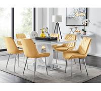 Giovani Grey Dining Table With Six Pesaro Silver Leg Chairs - Mustard
