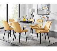 Giovani Grey Dining Table with Six Pesaro Black Leg Chairs - Mustard
