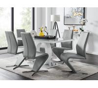 FurnitureboxUK Giovani 6-Seater Grey Glass Dining Table & 6 Willow Faux Leather Dining Chairs FurnitureboxUK Grey