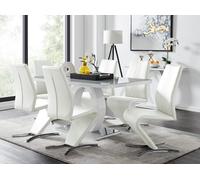 FurnitureboxUK Giovani 6-Seater Grey Glass Dining Table & 6 Willow Faux Leather Dining Chairs in White FurnitureboxUK White
