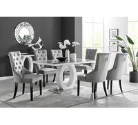 Giovani 6-Seater Grey Glass Dining Table and 6 Belgravia Velvet Dining Chairs FurnitureboxUK Grey One Size