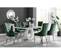 Furnitureboxuk Giovani 6-Seater Grey Glass Dining Table And 6 Belgravia Velvet Dining Chairs In Green Green One Size
