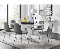 Giovani Grey Dining Table with Six Corona Silver Leg Chairs - Grey