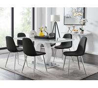 Giovani 6-Seater Grey Glass Dining Table and 6 Corona Faux Leather Dining Chairs FurnitureboxUK Black One Size