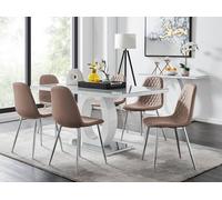 Giovani 6-Seater Grey Glass Dining Table and 6 Corona Faux Leather Dining Chairs FurnitureboxUK Beige One Size