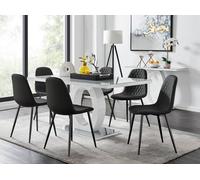 Giovani 6-Seater Grey Glass Dining Table and 6 Corona Faux Leather Dining Chairs FurnitureboxUK Black One Size