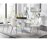 Giovani 6-Seater Grey Glass Dining Table and 6 Corona Faux Leather Dining Chairs FurnitureboxUK White One Size