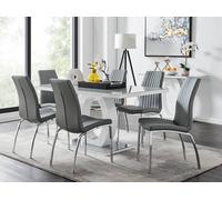 FurnitureboxUK Giovani 6-Seater Grey Glass Dining Table & 6 Isco Faux Leather Dining Chairs FurnitureboxUK Grey