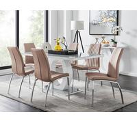 Furnitureboxuk Giovani 6-Seater Grey Glass Dining Table And 6 Isco Faux Leather Dining Chairs In Beige Beige One Size