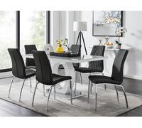 Giovani Grey Dining Table With Six Isco Chairs - Black
