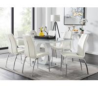 Giovani 6-Seater Grey Glass Dining Table and 6 Isco Faux Leather Dining Chairs FurnitureboxUK White One Size