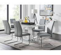 Giovani 6-Seater Grey Glass Dining Table and 6 Lorenzo Faux Leather Dining Chairs FurnitureboxUK Grey One Size