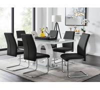 Giovani 6-Seater Grey Glass Dining Table and 6 Lorenzo Faux Leather Dining Chairs FurnitureboxUK Black One Size