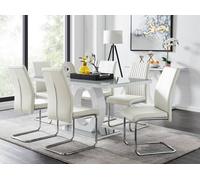 Furnitureboxuk Giovani 6-Seater Grey Glass Dining Table And 6 Lorenzo Faux Leather Dining Chairs In White White One Size