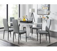 Furnitureboxuk Giovani 6-Seater Grey Glass Dining Table And 6 Milan Faux Leather Dining Chairs Grey One Size
