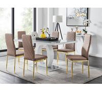 Giovani 6-Seater Grey Glass Dining Table and 6 Milan Faux Leather Dining Chairs FurnitureboxUK Beige One Size
