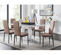 Furnitureboxuk Giovani 6-Seater Grey Glass Dining Table And 6 Milan Faux Leather Dining Chairs In Beige Beige One Size