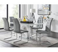 Giovani Grey White Modern Glass Dining Table With Six Murano Chairs Set - Grey