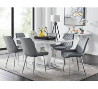 Giovani Grey Dining Table With Six Pesaro Silver Leg Chairs - Grey