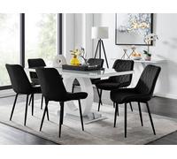 Giovani Grey Dining Table with Six Pesaro Black Leg Chairs - Black