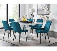 Giovani 6-Seater Grey Glass Dining Table and 6 Pesaro Soft Velvet Dining Chairs FurnitureboxUK Blue One Size