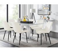 Giovani 6-Seater Grey Glass Dining Table and 6 Pesaro Soft Velvet Dining Chairs FurnitureboxUK Cream One Size