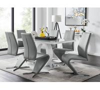Giovani 6-Seater Grey Glass Dining Table and 6 Willow Faux Leather Dining Chairs FurnitureboxUK Grey One Size