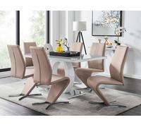 Giovani Grey White Modern Glass Dining Table With Six Willow Chairs Set - Capuccino