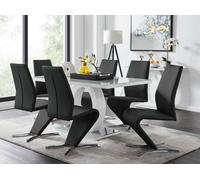 Giovani 6-Seater Grey Glass Dining Table and 6 Willow Faux Leather Dining Chairs FurnitureboxUK Black One Size
