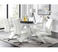 Giovani 6-Seater Grey Glass Dining Table and 6 Willow Faux Leather Dining Chairs FurnitureboxUK White One Size