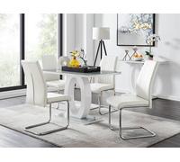 Giovani Grey White Modern High Gloss And Glass Dining Table And 4 Lorenzo Chairs Set FurnitureboxUK Off White One Size