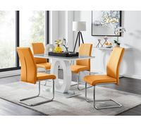 Giovani Grey White Modern High Gloss And Glass Dining Table And 4 Lorenzo Chairs Set FurnitureboxUK Mustard One Size
