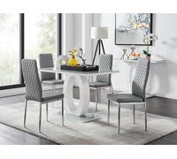 Furnitureboxuk Giovani Grey White Modern High Gloss And Glass Dining Table And 4 Milan Chairs Set Grey One Size
