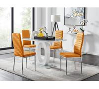 Giovani Glass Modern Dining Table With Four Milan Chairs Set - Mustard