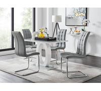 Furnitureboxuk Giovani Grey White Modern High Gloss And Glass Dining Table And 4 Murano Chairs Set Grey One Size